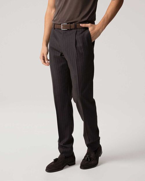 Pantaloni da completo testa di moro e blu con pieghe frontali, MOBL