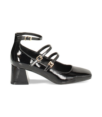 Décolleté nere in naplak, tacco largo 6 cm, Valerio 1966, 2449T1307NPNERO035, 001