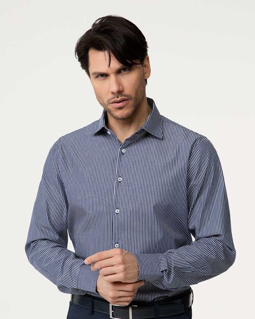 Camicia blu a righe sottili, BLUE