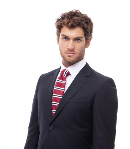 Cravatta bordeaux rigata in cotone con fondo dritto, Valerio 1966, 11I9T0022TSBORDUNI, 002