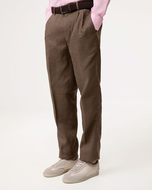 Completo pantalone marrone in lino, BROWN