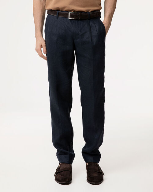 Completo pantalone blu navy lino, NAVY BLUE