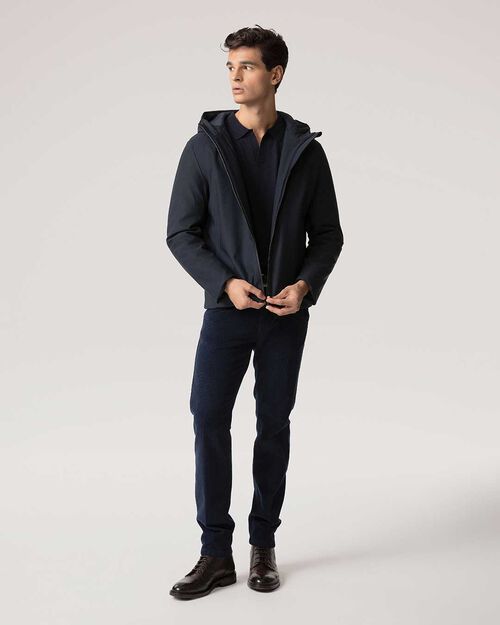 Giubbotto blu con cappuccio e zip integrata, BLUE