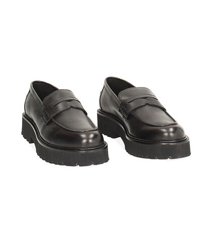 Mocassini neri in pelle, Valerio 1966, 24B8T2401PENERO035, 002