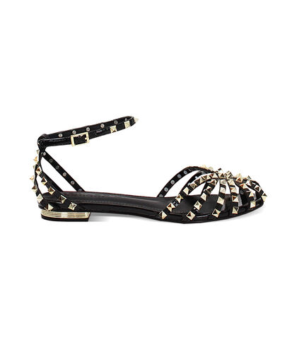 Ballerine da donna borchiate in vernice nera, Valerio 1966, 25G4T2056VENERO035, 001