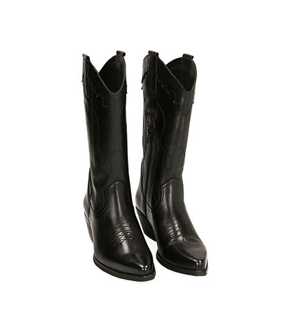 Stivali texani neri in pelle, tacco 5,5 cm, Valerio 1966, 21B8T0812PENERO035, 002