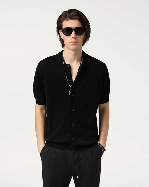 Maglia nera con colletto classico, BLACK