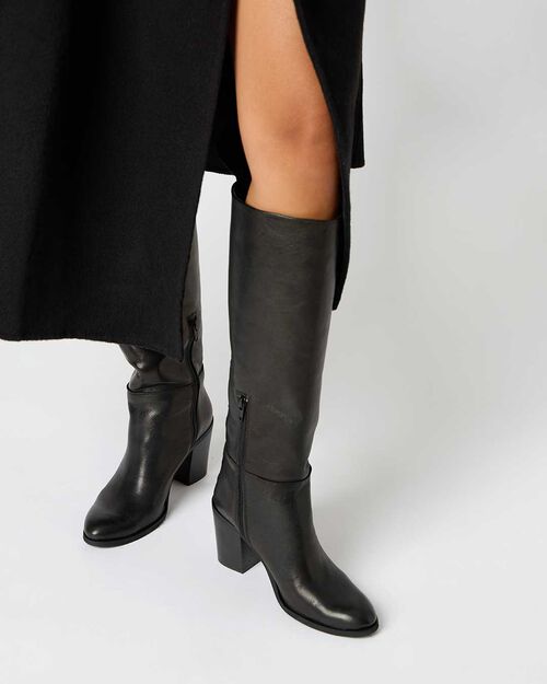 Stivali eleganti in vera pelle nera, BLACK
