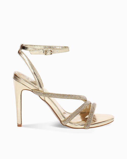 Sandalo con tacco donna oro, tacco 10 cm, GOLD