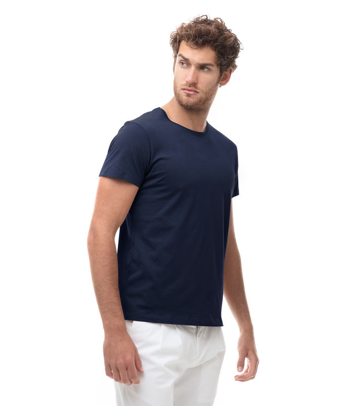 T shirt girocollo blu in cotone