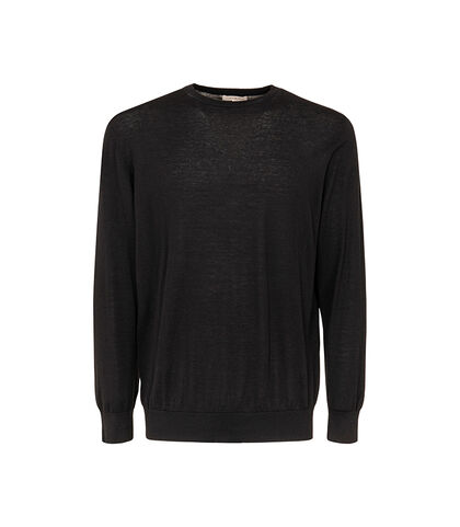 Maglia a maniche lunghe nera con bordi a coste, Valerio 1966, 27U4T4758CONEROI, 001