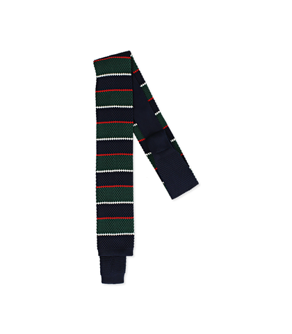 Cravatta blu rigata in cotone con fondo dritto, Valerio 1966, 11I9T0021TSBLUEUNI, 001