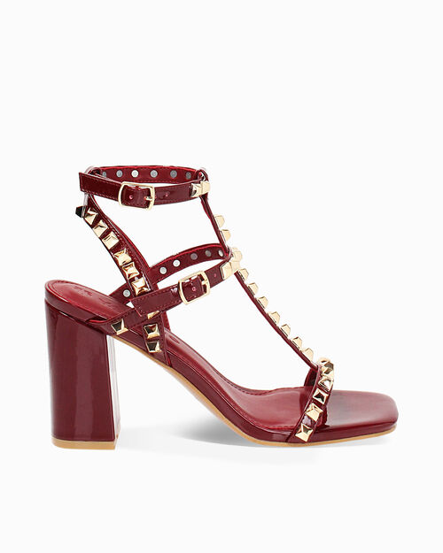 Sandalo da donna con borchie in vernice cherry, CHESS