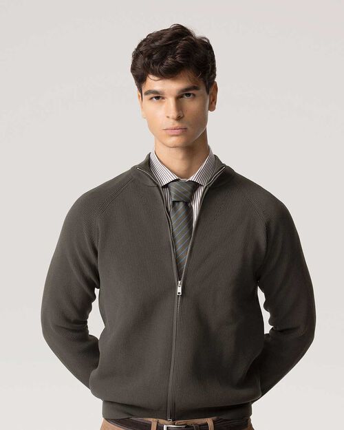 Maglione verde con zip, GREEN
