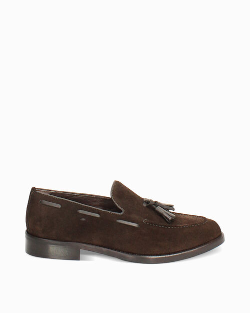 Mocassino in camoscio moro con nappina, DK BROWN
