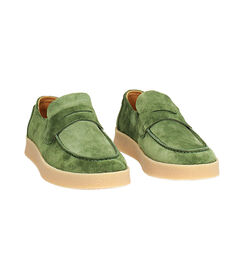 Mocassino da uomo in camoscio verde con fondo crepes, Valerio 1966, 25U6T9808CMVERD040, 003 preview