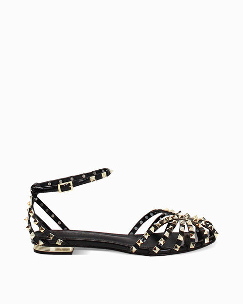 Ballerine da donna borchiate in vernice nera, BLACK