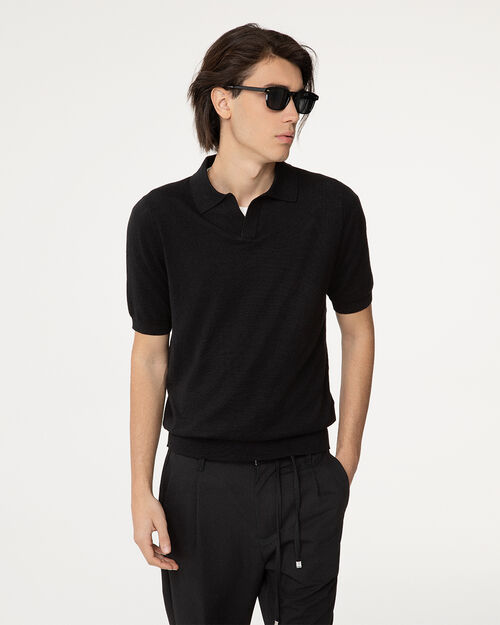 Polo nera con colletto tradizionale, BLACK
