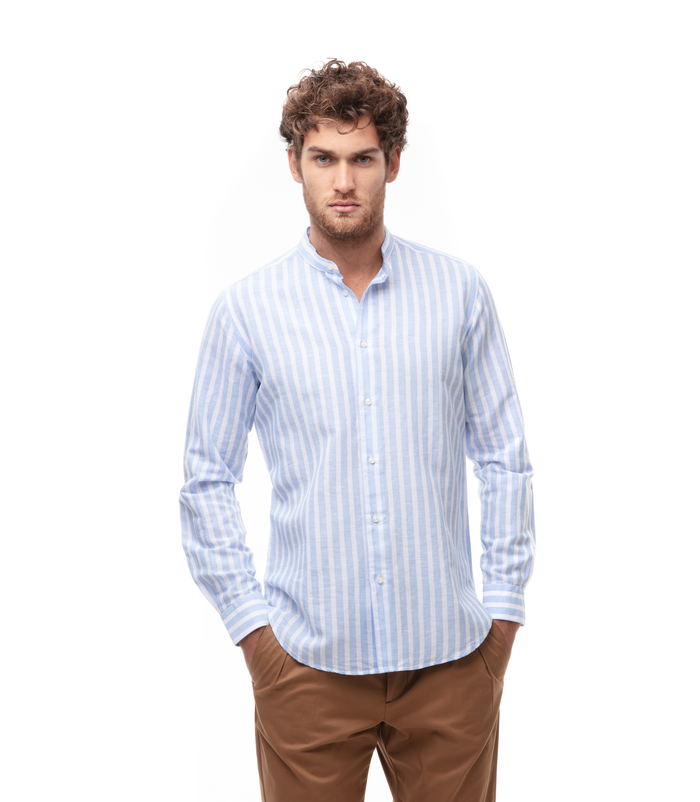 Camicia maxi riga bianco azzurra in lino