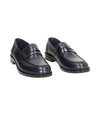 Mocassini classic blu navy in pelle, Valerio 1966, 2314T1739PEBLUN039, 002