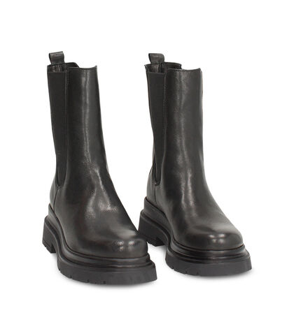 Beatles in vera pelle nera con suola in gomma alta 3,5 cm, Valerio 1966, 2610T0502PANERO035, 002