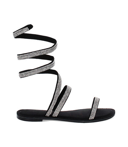 Sandali da donna bassi neri con serpentina in strass, Valerio 1966, 2349T8661LYNERO035, 001