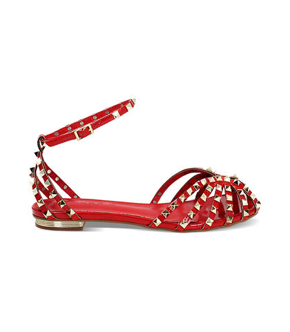 Ballerine da donna borchiate in vernice rossa, Valerio 1966, 25G4T2056VEROSS035, 001