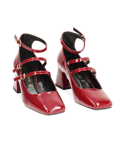 Décolleté bordeaux in naplak, tacco largo 6 cm, Valerio 1966, 2449T1307NPBORD035, 002