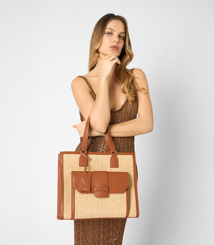 Borsa da donna in raffia beige, Valerio 1966, 2523T4547RFBEIGUNI, 002