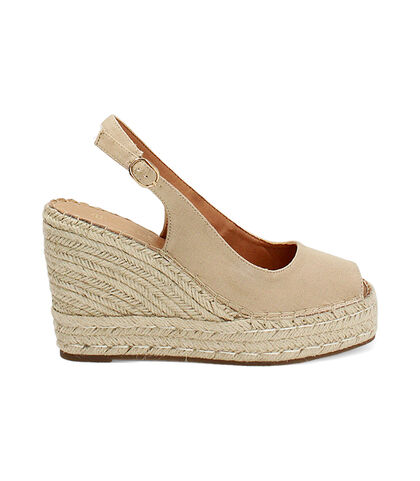 Zeppe donna beige in canvas, Valerio 1966, 25G4T2022CABEIG035, 001