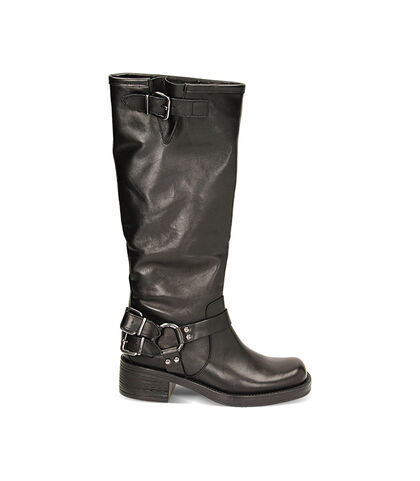 Stivali biker neri in pelle, tacco 4,8 cm, 22L6T0702PENERO035, 001