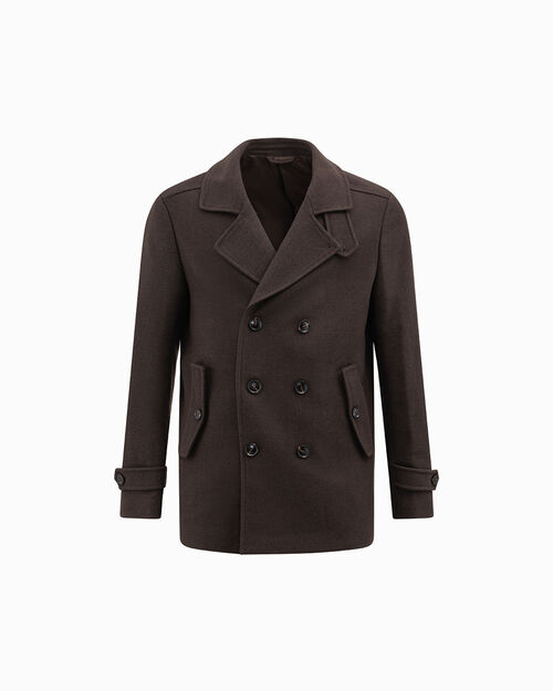 Cappotto marrone doppiopetto con rever ampio, BROWN