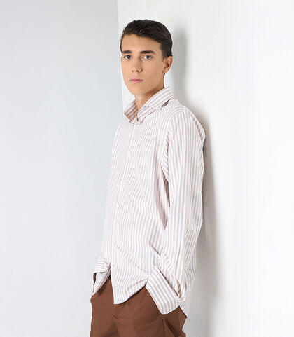 Camicia uomo riga larga beige-bianca, Valerio 1966, 25Z3T5050COBEBI38, 001