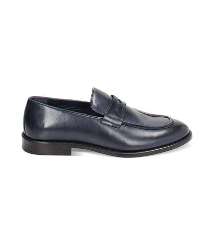 Mocassini blu navy in pelle, Valerio 1966, 2314T4964PEBLUN039, 001
