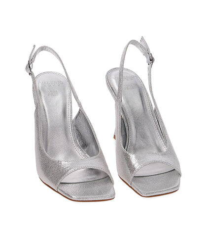 Décolleté Slingback open toe Argento, tacco 9,5 cm, Valerio 1966, 2121T7710TSARGE035, 002