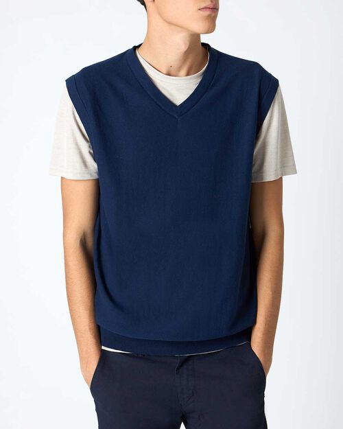 Gilet da uomo a V blu, NAVY BLUE