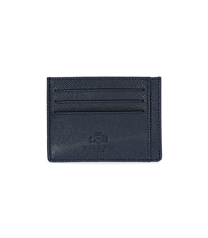 Portafoglio blu in pelle con logo embossed, Valerio 1966, 10A4T1734PEBLUEUNI, 001