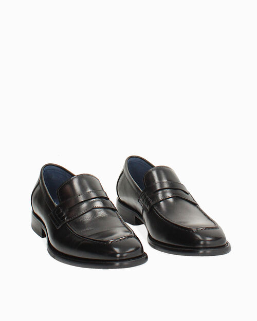 Mocassino uomo in pelle nero dalla linea classica, BLACK
