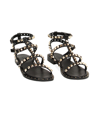 Sandali bassi neri con borchie, Valerio 1966, 2349T8229EPNERO035, 002