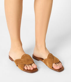 Sandalo basso da donna in camoscio cognac, Valerio 1966, 2572T3932CMCOGN036, 002 preview