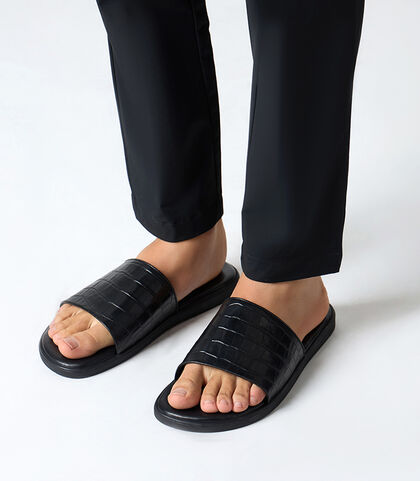 Sandalo da uomo in pelle con stampa cocco nero, Valerio 1966, 25U8T5349CDNERO039, 002