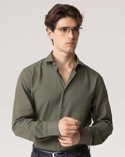 Camicia verde in cotone a manica lunga, GREEN