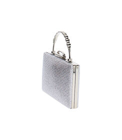 Clutch da donna argento in laminato con pietre, Valerio 1966, 2551T9978LPARGEUNI, 003 preview
