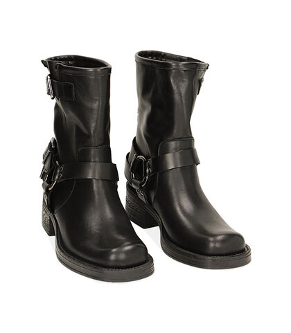 Stivaletti biker neri in pelle, tacco 4,8 cm, Valerio 1966, 22L6T0701PENERO035, 002