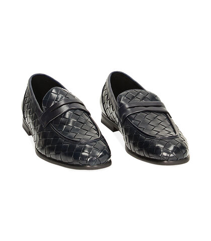 Mocassini intrecciati blu in pelle, Valerio 1966, 23U6T7452PIBLUE039, 002