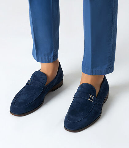 Mocassini da uomo blu in camoscio, Valerio 1966, 25U6T3201CMBLUE039, 002
