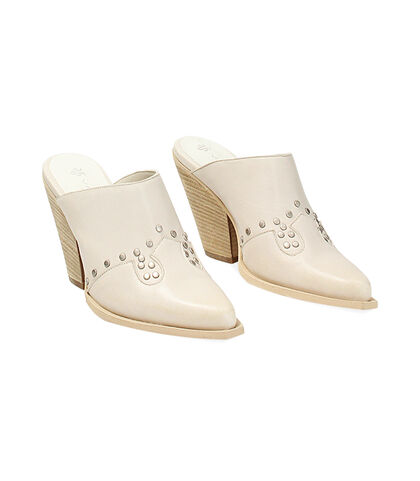 Sabot texano da donna in pelle panna, Valerio 1966, 23L6T5007PEPANN035, 002