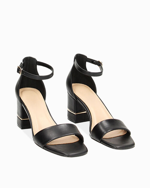 Sandali donna neri, tacco basso largo 8 cm, BLACK