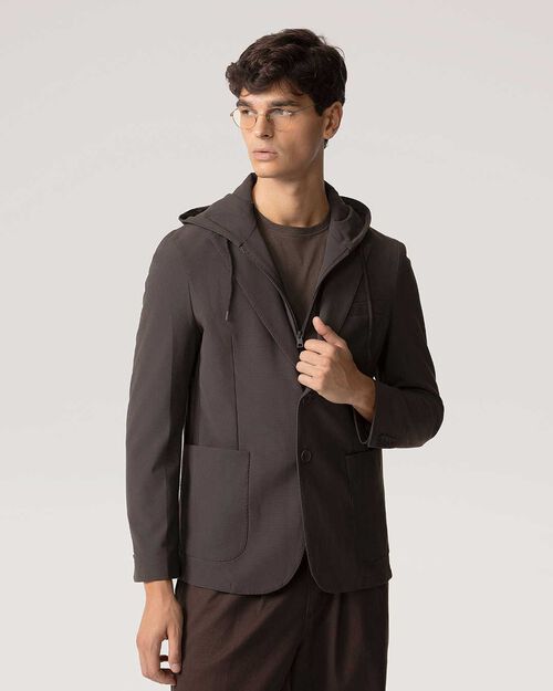 Giacca marrone con cappuccio, BROWN