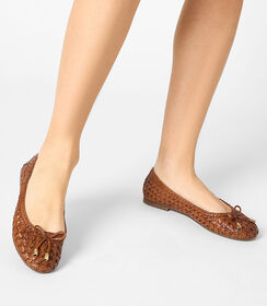 Ballerina da donna in pelle intrecciata cognac, Valerio 1966, 2514T5501PICOGN036, 002 preview